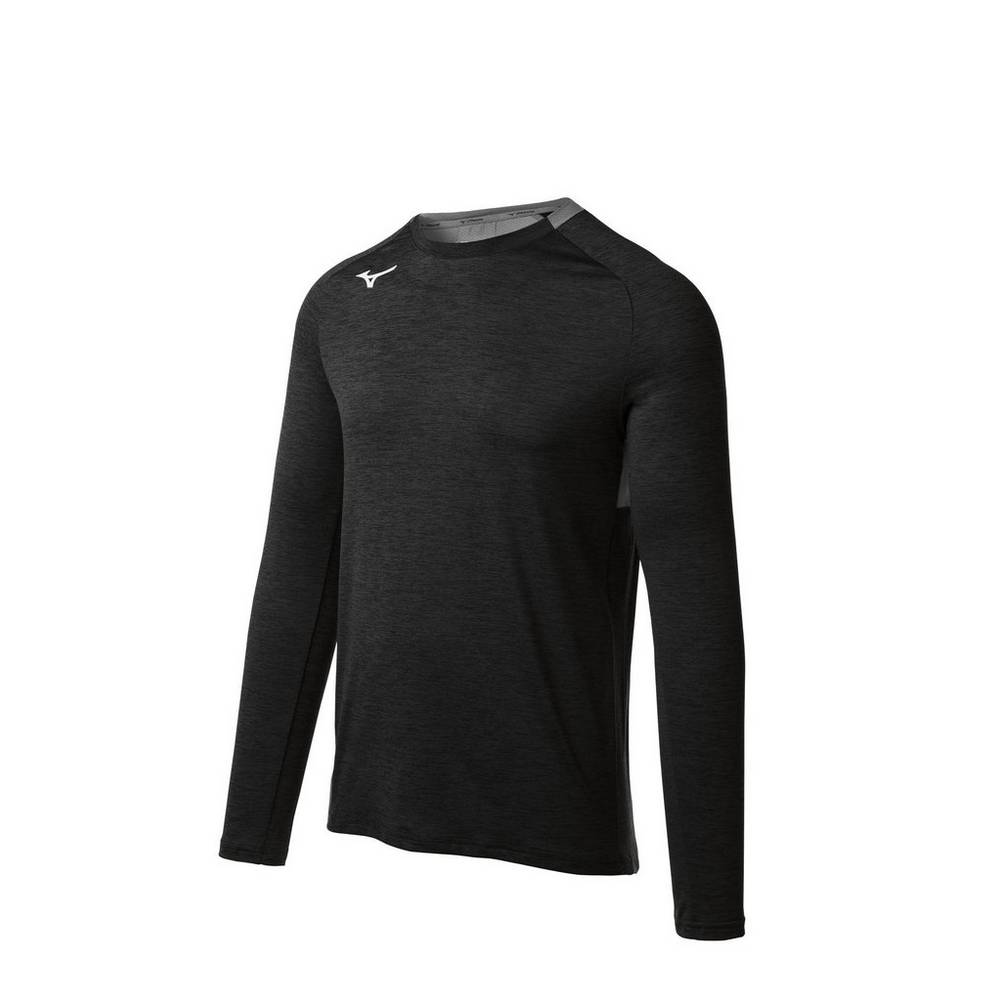 Mizuno Alpha Long Sleeve Férfi Futópóló Fekete QRT827631